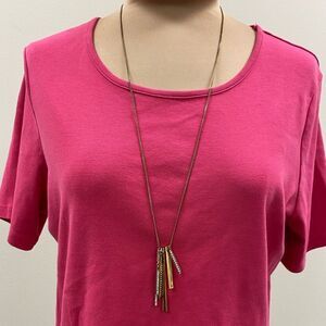 J. Crew vintage brass and rhinestone bar charm pendant long necklace